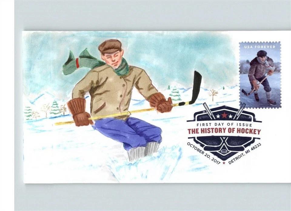 Hand Painted HISTORY of HOCKEY, Hand painted w/ COLOR CANCEL, # 1 of 1 FDC - Image 1 of 1