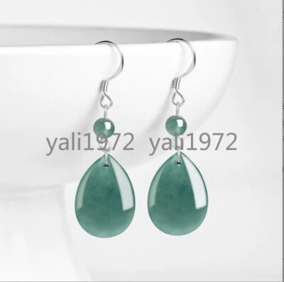 Pendientes colgantes de plata de ley 925 de jadeíta verde natural certificado Foto 1 de 4