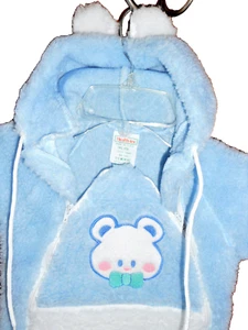 Healthex Snowsuit Romper Hooded w/Ears Sz 0-6M Winter TEDDY BEAR APPLIQUE Mint - Picture 1 of 4