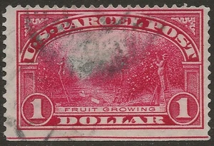 US 1912 SC Q12 $1 paquete poste usado margen inferior compensación error de impresión en el reverso - Imagen 1 de 2