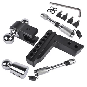 Black Adj. Trailer Hitch Fits 2" Receiver, 6" Drop/Rise Heavy Duty Aluminum - Picture 1 of 11