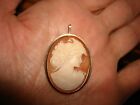 Vtg A P A 14k Gold Lady Shell Cameo 30.7 x 24.3mm Pendant Necklace Pin Brooch