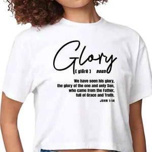 Camiseta gráfica recortada para mujer - Gloria - Inspiración cristiana - Negra - Imagen 1 de 8
