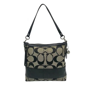 Coach Gray & Black Jacquard Canvas Signature Logo Shoulder Bag 12825 - Picture 1 of 12
