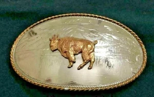 COMSTOCK GERMAN SILVER WESTERN BUFFALO BISON BELT BUCKLE - Picture 1 of 3