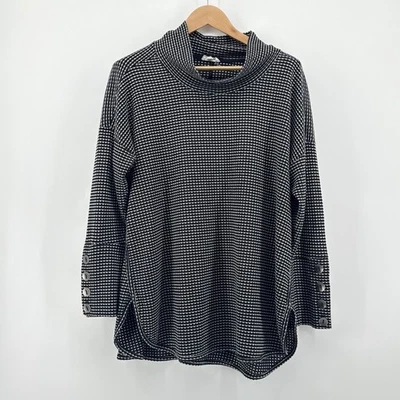 Top túnica mujer Westbound 1X negro blanco texturizado a cuadros cuello falso puño botones Foto 1 de 4