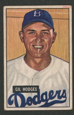 1951 Bowman #7 Gil Hodges ^^ Brooklyn Dodgers ~ Low Grade (pin hole) - Image 1 of 3