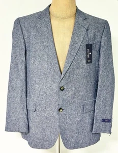 Stafford Blazer 46R Classic Fit Blue Sport Coat Linen Cotton Chambray Jacket - Picture 1 of 8