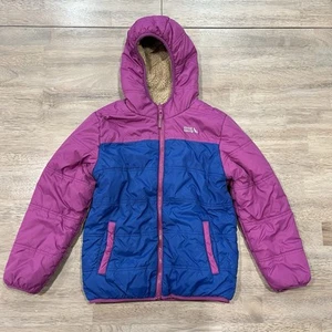 Eddie Bauer Youth Girls' Reversible Hooded Zip Front Jacket - Purple Medium - Picture 1 of 12