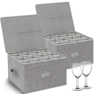 Wine Glass Storage Box 2-Pack, Stemware Container Cases, Stackable w/Hard She... - Bild 1 von 7