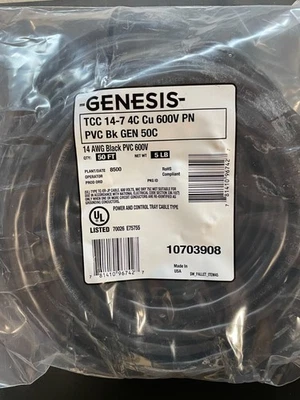 Genesis 10703908 TCC 14-7 14 AWG Black PBC 600V Installation Wire 50' - Image 1 of 2