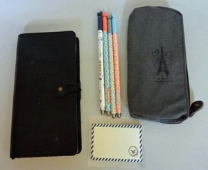 Paris Retro-Stil Thema Notizbuch Stifte Reißverschluss Etui Notizblock Eiffelturm NEU - Bild 1 von 10