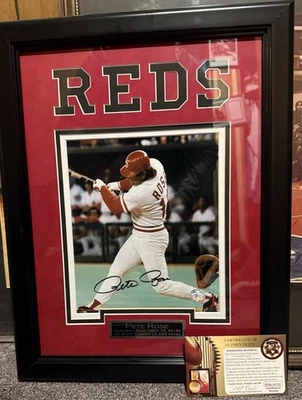 Pete Rose Autografiado Firmado Enmarcado 8x10 Cincinnati Reds PR Holo Todos los Tiempos Excelente Foto 1 de 3