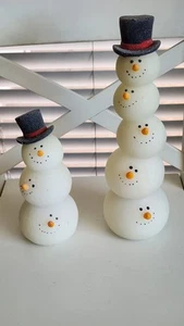 Snowman Figurines LED Timer Light Up Holiday Decor Set Of 2 - Picture 1 of 11
