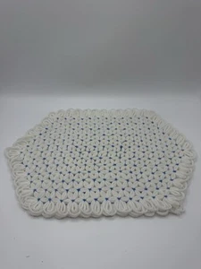 Hand Made Crocheted White And Blue Polka Dot Placemats 15”X 10” - Picture 1 of 4