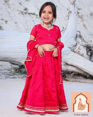 Kids Pink Rosy Lehenga Choli - Silk with Handwork - Image 1 of 4