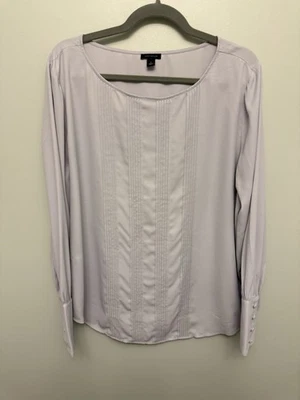 Ann Taylor Blouse Women’s XL Silver Pleated Front Tunic Top Workwear Buttons - Image 1 of 4