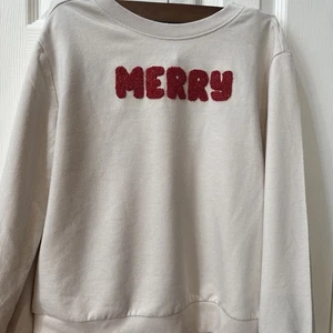 Cat & Jack Mädchen MERRY Grafik Urlaub Sweatshirt creme mit roter Legging 10/12 - Bild 1 von 11