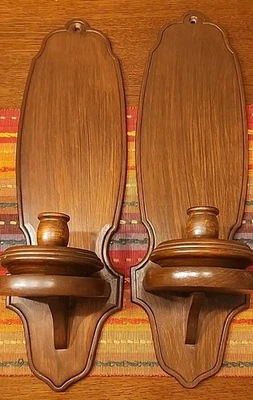 Vintage Country Wood Wall Sconce Set Candle Holders Granny Core 21/6/6 Farmhouse - Image 1 of 4