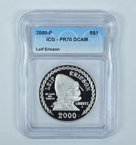 2000-P Leif Ericson Commemorative Silver Dollar PR70 DCAM ICG *1994 - Picture 1 of 5