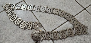 Antique Peranakan Silver Colored Chain Link Belt Dancers Floral Flower 34" Long - Picture 1 of 11