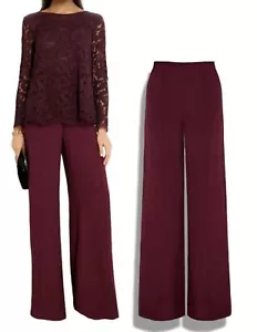 ADAM LIPPES Burgundy Merlot High Waist Wide Leg Satin Back Crepe Pants 12 - Picture 1 of 7