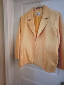 Susan Graver Yellow Sheen Blazer Pockets Hook Eye 3/4 Sleeve Size XL - Picture 1 of 3
