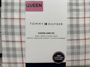 TOMMY HILFIGER 4-PC QUEEN Flannel Sheet SET CHRISTMAS 100% Heavyweight Cotton - Picture 1 of 3