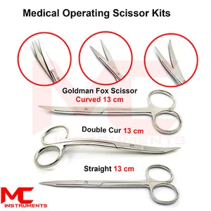 Medical Operating Scissor Golman Fox Scissor Set Of 3 Curves Straight Double Crv - Picture 1 of 4