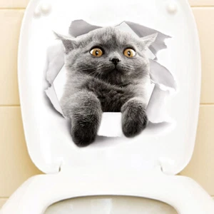 Vinyl-Aufkleber niedlich 3D Katze Schlafzimmer WC Kühlschrank Toilette Wandaufkleber grau - Bild 1 von 2