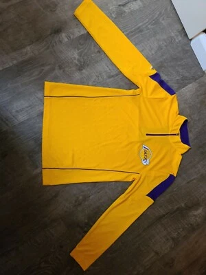 Los Angeles Lakers majestic hardwood classic gold 1/4 Zip Warmup Pullover sz s - Image 1 of 4