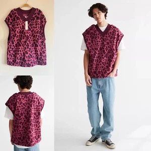 UO Anthropologie Franky Oversized Vest Fleece Animal Print Y2K Men's L Women's? - Picture 1 of 9