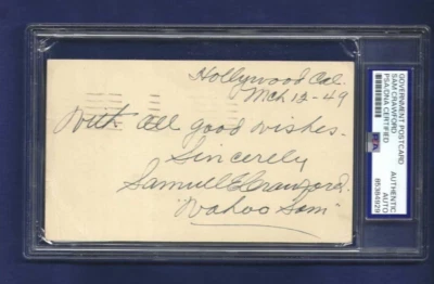 Wahoo Sam Crawford Detroit Tigers Baseball Autographed Government Postcard PSA - Image 1 of 3