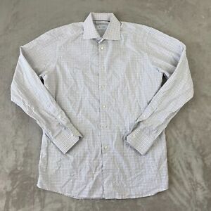 Eton Contemporary Dress Shirt Men 15.5 39 White Blue Check Long Sleeve Designer