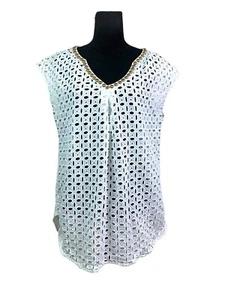Lilly Pulitzer Size L White Embroidered Eyelet Lace Sheer Studded Tunic Blouse - Picture 1 of 10