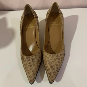 VINTAGE VALERIO VALENTINI TAN PONY HAIR LEATHER POINTY TOE PUMPS SHOES SZ.37 M - Picture 1 of 22