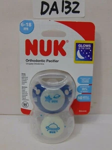 2 PACK NUK ORTHODONTIC PACIFIER SILICONE 6-18 MONTH NEW BLOW IN DARK BLUE - Picture 1 of 2