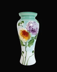Vaso floreale vintage vetro bianco dipinto a mano; Possibilmente Bristol? - Foto 1 di 10