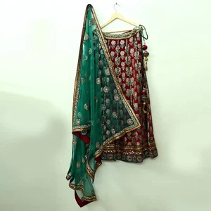 Indian Heavy Pure Georgette Hand Embroidered Anamika Khanna Lehenga 3pcs set - Picture 1 of 24