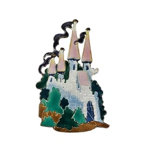 Sterling Silver Zarah Vintage Pink Green Purple Enamel Castle Brooch Pin Pendant - Picture 1 of 8