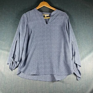 Michael Michael Kors Womens Blouse Top Size M Blue All Over Print Knotted Sleeve - Picture 1 of 10