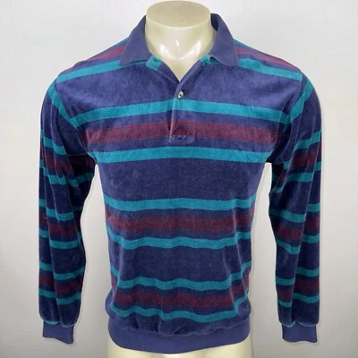 Vtg 70s 80s Velour Shirt Mervyns Disco Skate Striped Boogie Nights Mens Small - Image 1 of 4