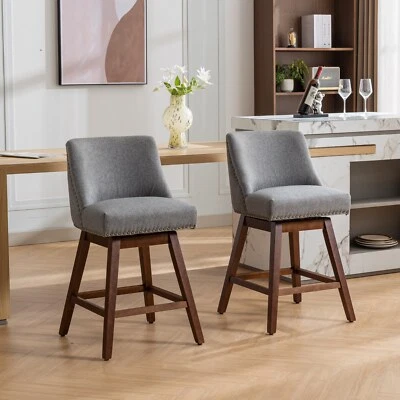 2Set Swivel Bar Stools Kitchen Bar Chairs Fabric Upholstered Counter Height Gray - Image 1 of 4