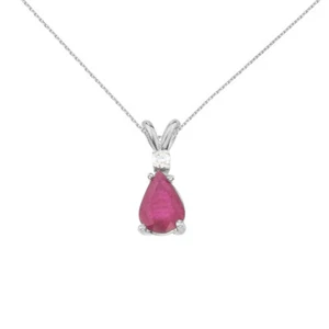 14k White Gold Pear Shaped Ruby and Diamond Oval Pendant with 18" Chain - Picture 1 of 3