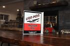 SCARCE 1950s LION PENN MOTOR OIL AVIATION 2-SIDED PAINTED METAL FLANGE SIGN GAS