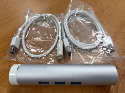 ORICO 2in1 USB-C / USB 3.0 to Ethernet Adapter with 3 USB 3.0 Hub Ports 5Gbps - Image 1 of 4