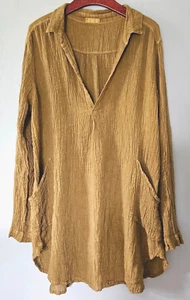 CP Shades Size Large Gauze Teton Tunic Mustard Gold Popover Cotton 2 Pockets - Picture 1 of 19