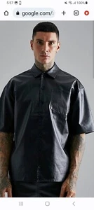 BoohooMan Boohoo Man Short Sleeve Boxy Fit Pu Shirt Black Size XL - Picture 1 of 6