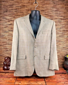 Burberry London Mens Beige Glen Check 2-Button Silk/Linen Sports Coat Blazer 40R - Picture 1 of 12
