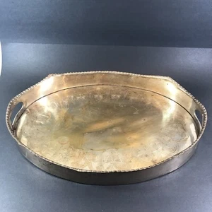 Silber Teller geätzt Serviertablett integrierte Griffe Patina 18x13,5" - Bild 1 von 12